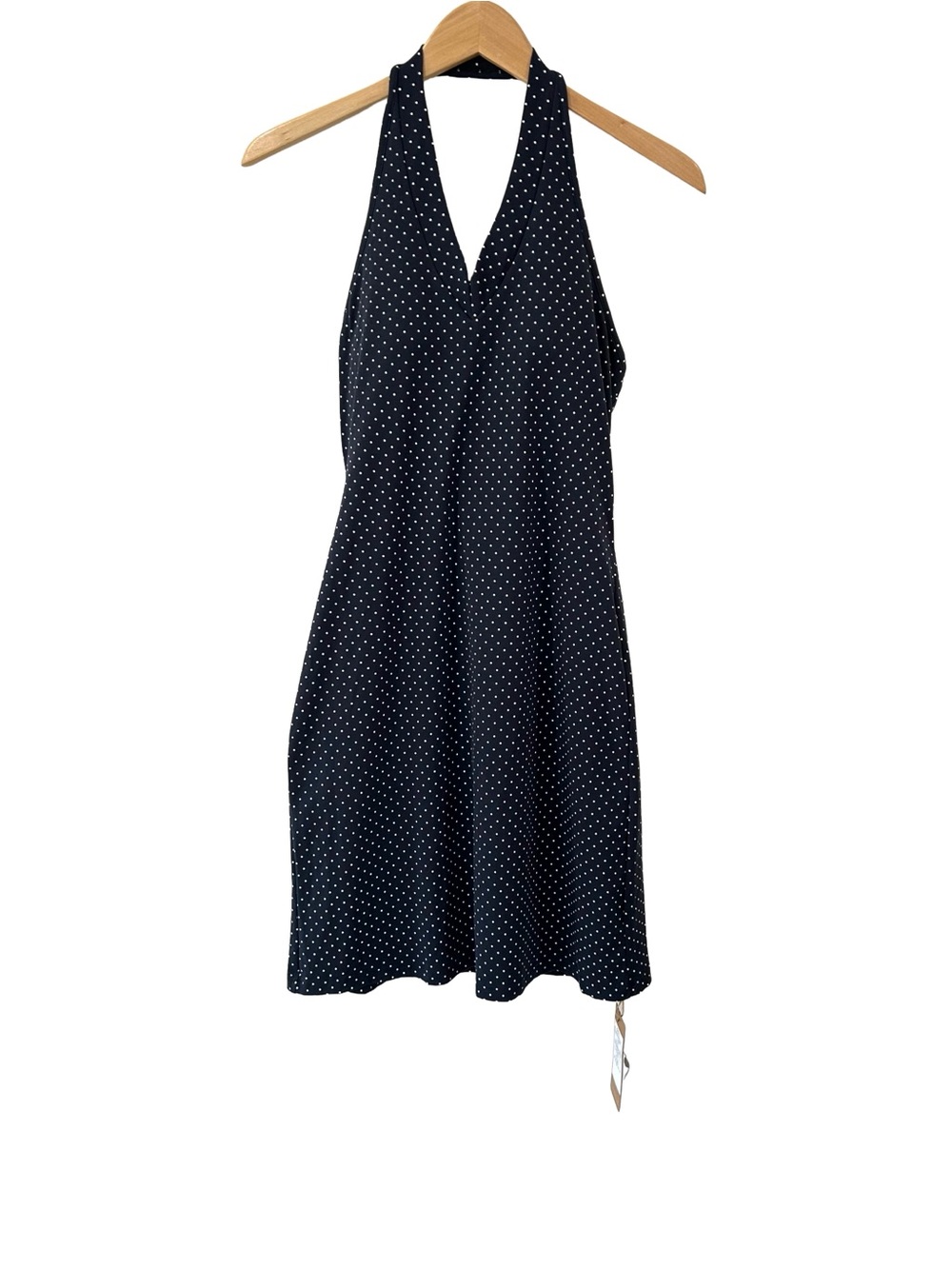 OGL Soft Stretch Cotton Halter Neck Polka Dot Mini Bra Dress M navy white NWT